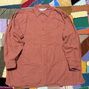 Vintage Jane Ashley 100% Silk Orange Long Sleeve Button Up Medium